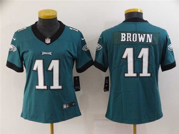 Womens Philadelphia Eagles #11 A. J. Brown Green Vapor Stitched Football Jersey->women nfl jersey->Women Jersey